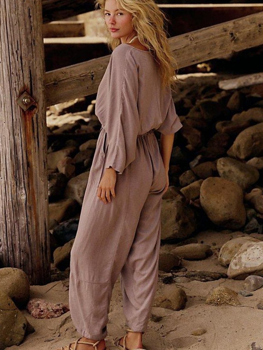 Free People Khaki Linen Blend One Piece Jumpsuit S - Picture 2 of 11